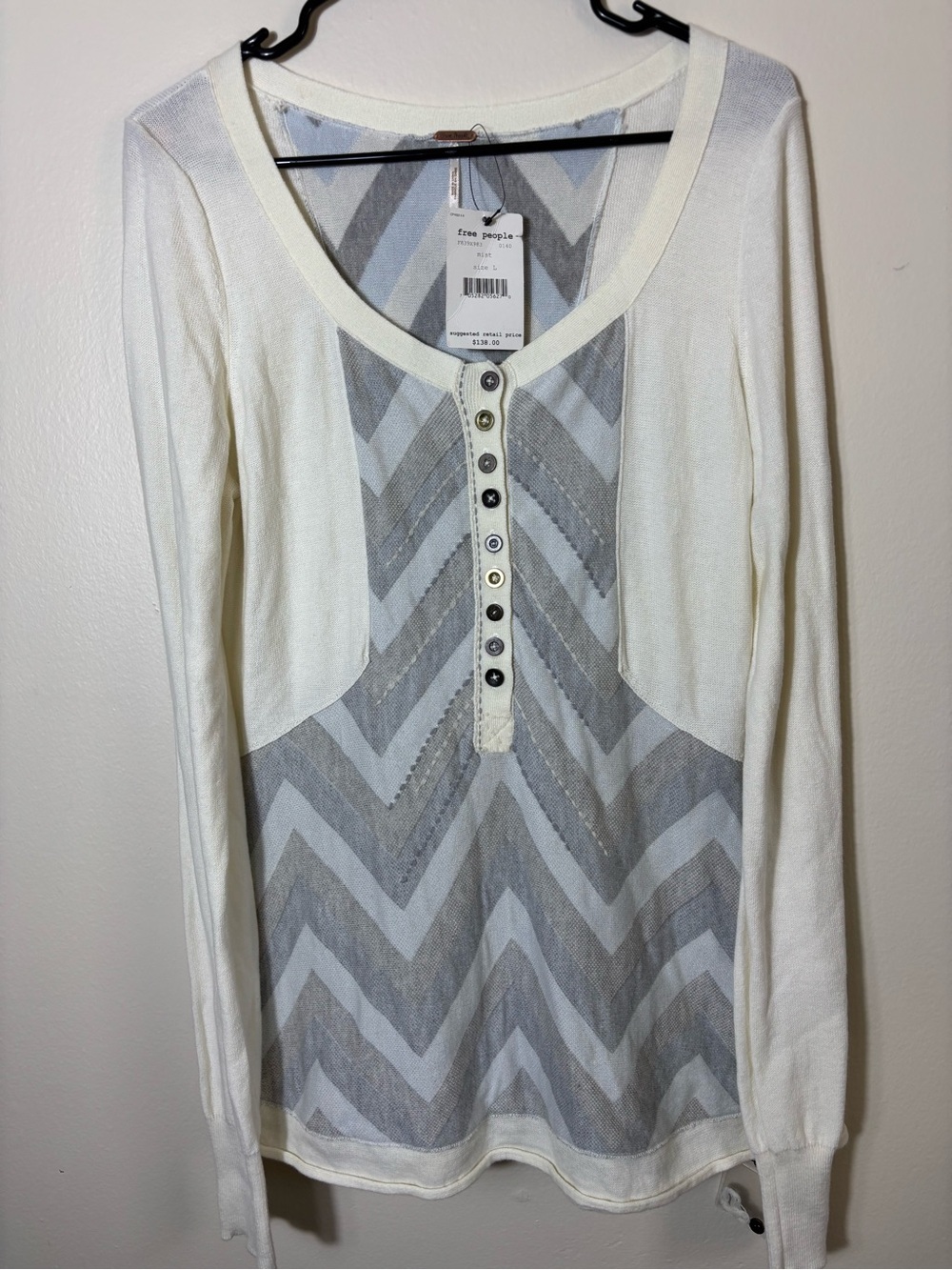 NWT Free People Women's Lambswool Sweater Henley Boho Cozy Rustic Country Sz L